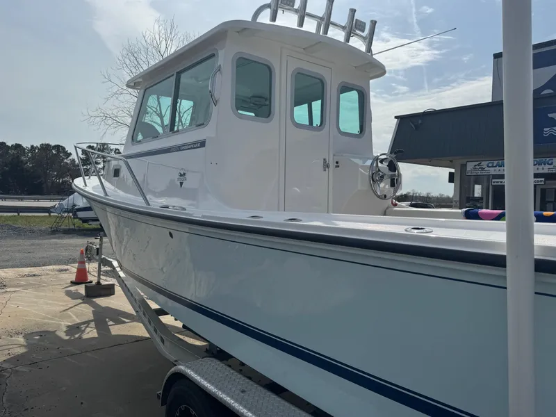 Slide: The Image of 2017 Steiger Craft 255 DV Chesapeake boat on trailer, side view. - 21