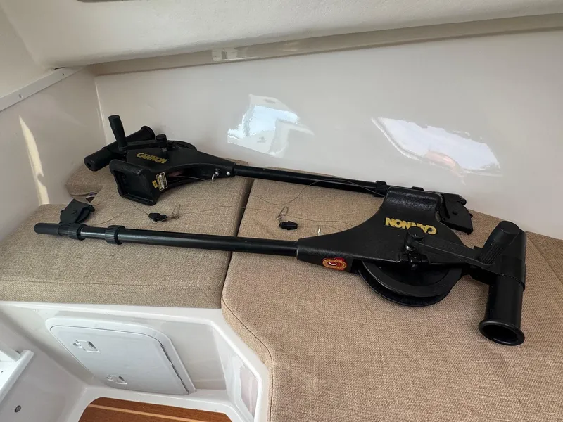 Slide: The Image of Two Canon downriggers on a Steiger Craft 255 DV Chesapeake boat, 2017 model. - 30