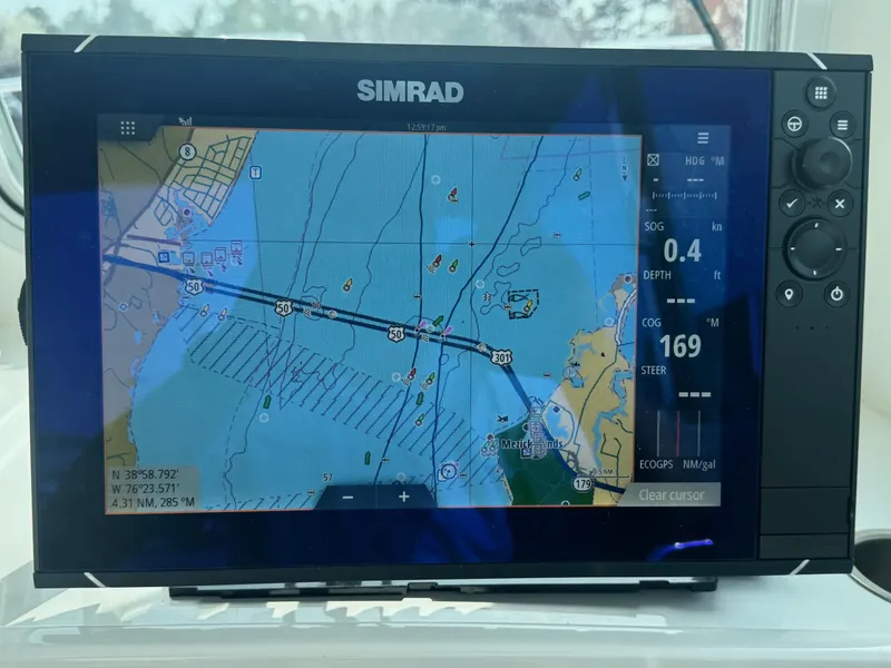 Slide: The Image of Simrad marine GPS display on 2017 Steiger Craft 255 DV Chesapeake boat. - 40