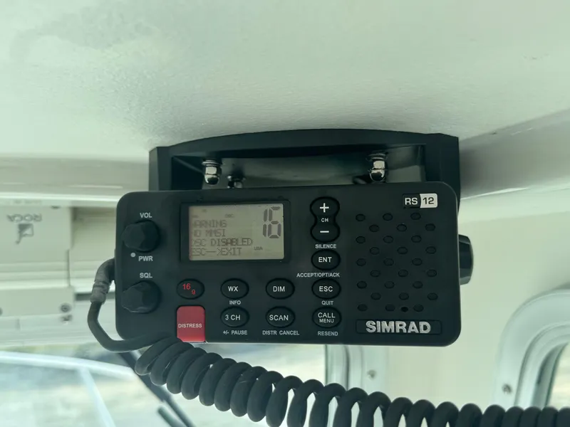 Slide: The Image of Simrad RS12 marine radio installed in a 2017 Steiger Craft 255 DV Chesapeake boat. - 41