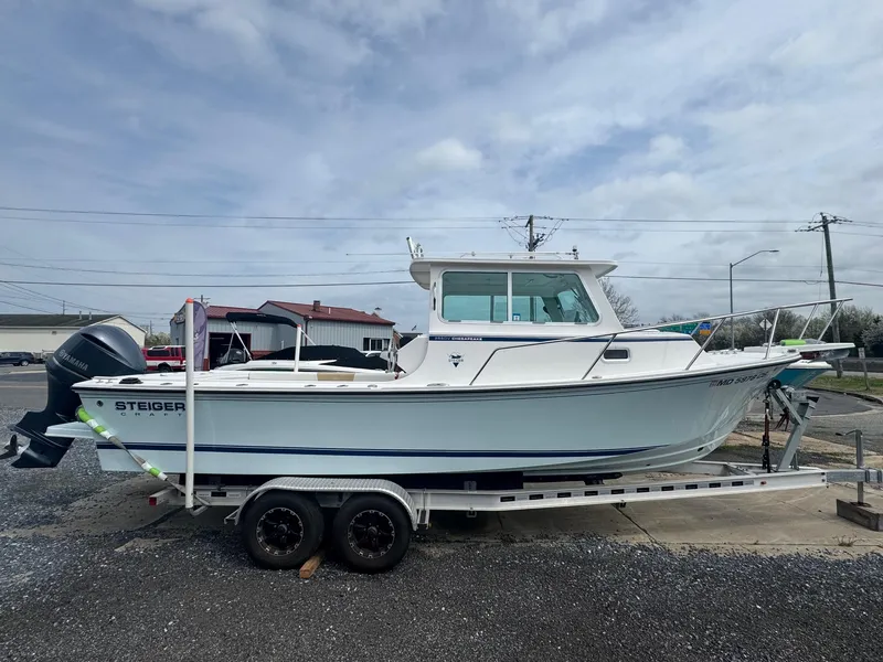 Slide: The Image of 2017 Steiger Craft 255 DV Chesapeake boat on trailer, side view. - 7