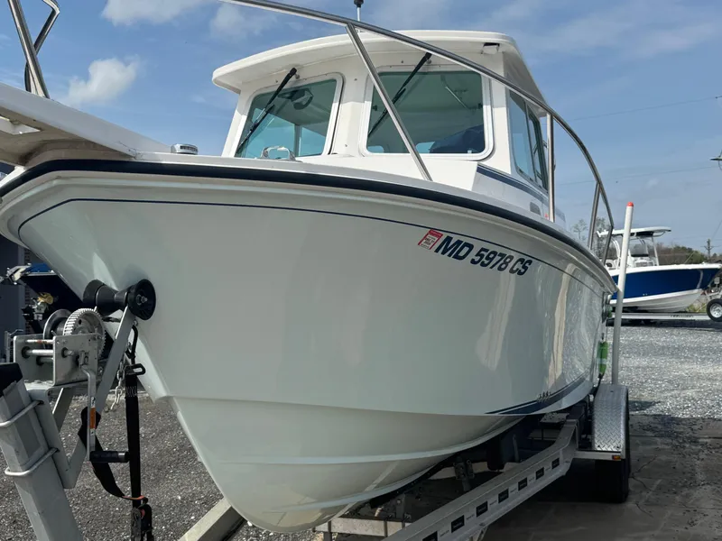 Slide: The Image of 2017 Steiger Craft 255 DV Chesapeake boat on trailer, front view. - 9