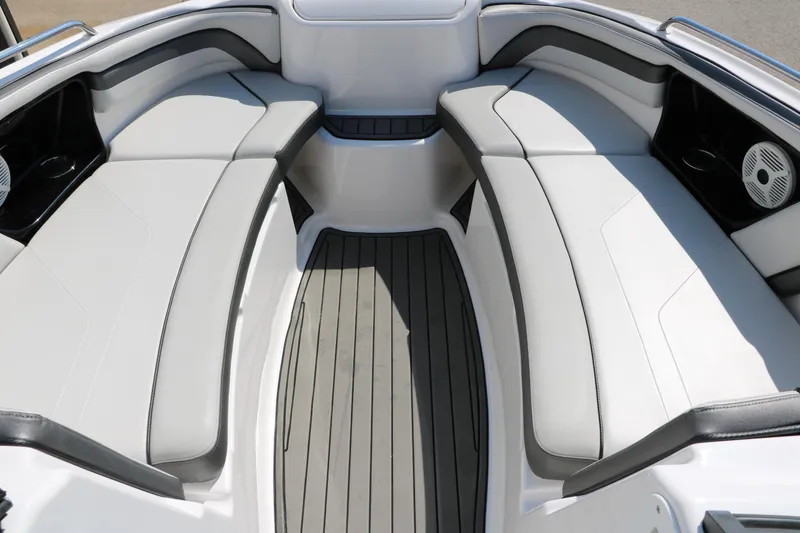 Slide: The Image of 2018 Yamaha Boats AR240 HO interior with spacious seating and sleek design. - 21