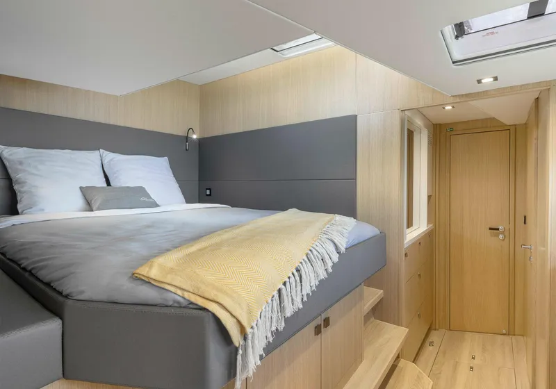 Slide: The Image of Luxurious bedroom interior of 2025 Privilege Signature 510 yacht with modern design. - 37