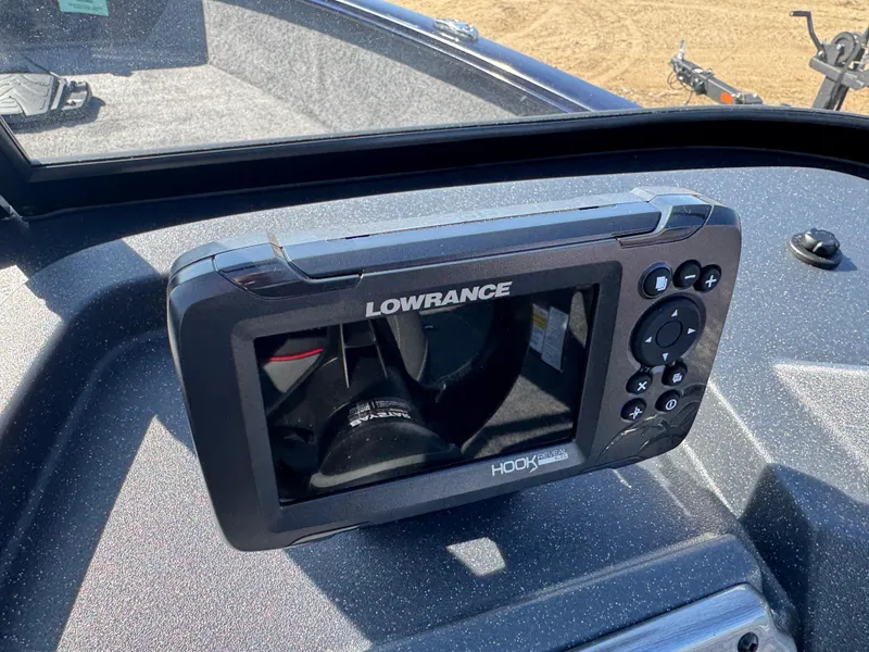 Slide: The Image of Lowrance fish finder on 2025 Tracker Pro Guide V-175 WT boat dashboard. - 12