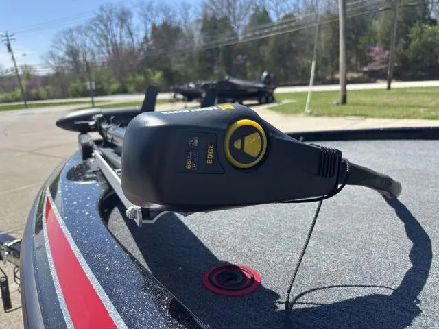 Slide: The Image of Close-up of a 2022 Skeeter ZX150 boat's trolling motor control on a sunny day. - 9