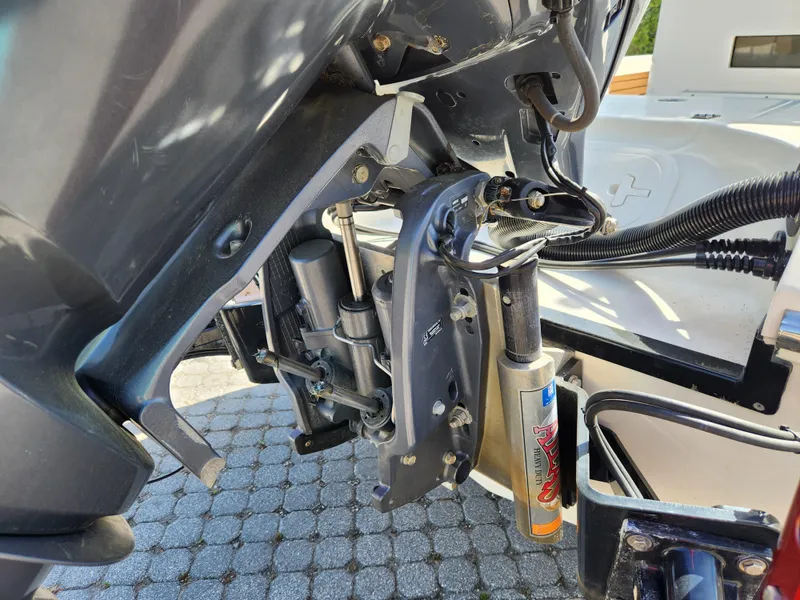 Slide: The Image of Close-up of a 2018 Pathfinder 2500 Hybrid boat engine components. - 21