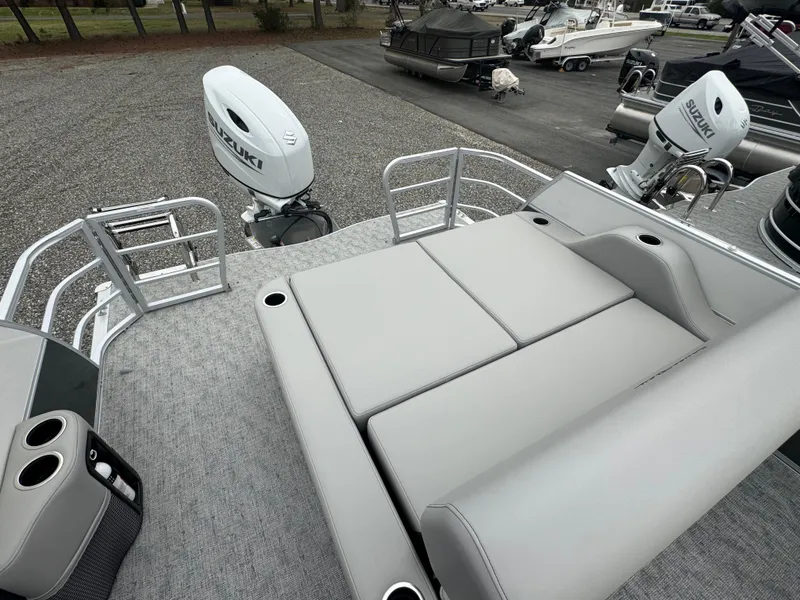 Slide: The Image of 2025 South Bay 224UL pontoon boat with spacious seating and modern design. - 14