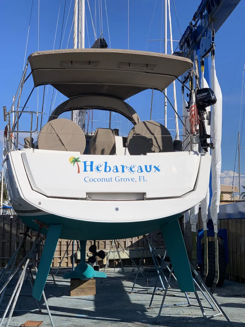 Slide: The Image of 2017 Jeanneau Sun Odyssey 389 sailboat in dry dock, Coconut Grove, FL. - 5
