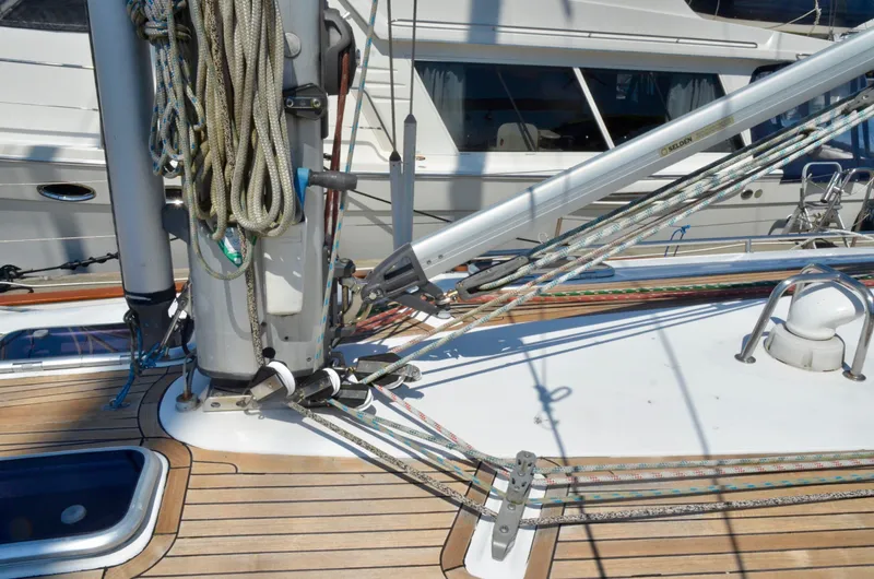 Slide: The Image of Deck of 2003 Bavaria 49 sailboat with rigging and ropes. - 36