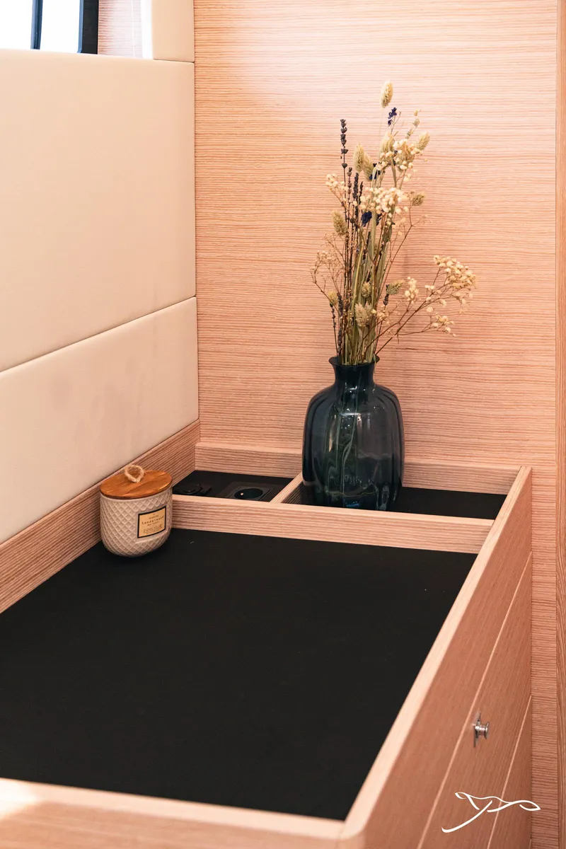 Slide: The Image of Interior of 2025 Nautitech 40 Open with elegant decor and wooden finish. - 48