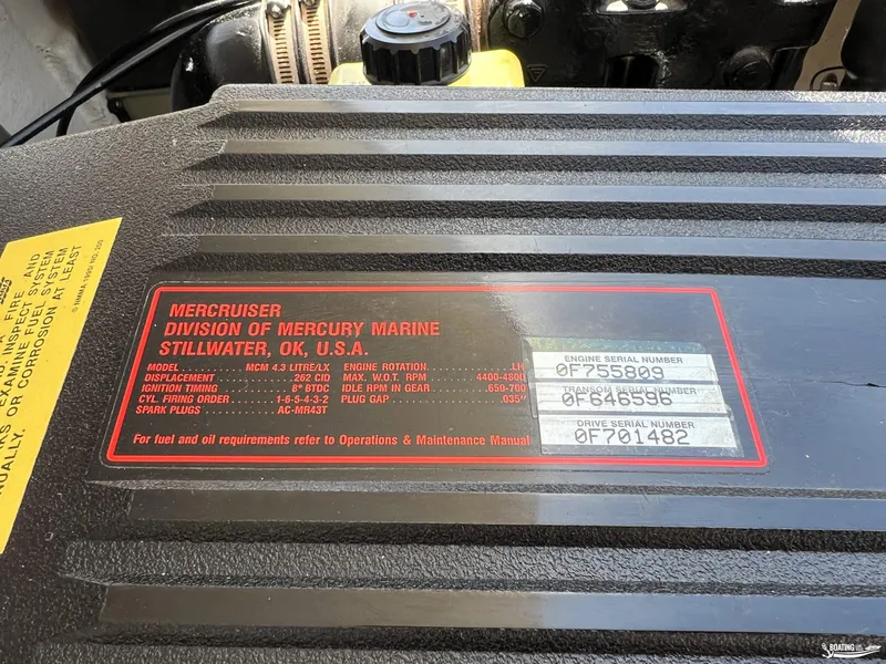 Slide: The Image of Engine label of a 1996 Donzi Sweet 16 with MerCruiser specifications. - 14