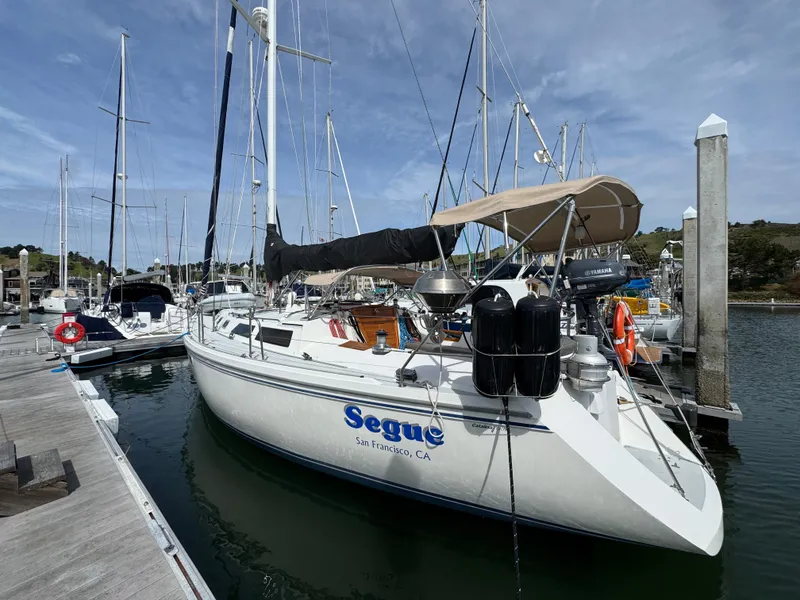 Slide: The Image of Sailboat docked at marina, 1993 Catalina 42 model, named "Segue" from San Francisco, CA. - 4