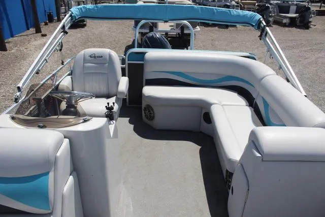 Slide: The Image of 2018 Apex Marine 820 VX Cruise pontoon boat with spacious seating and modern design. - 14