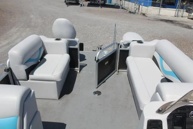 Slide: The Image of 2018 Apex Marine 820 VX Cruise pontoon boat interior with spacious seating. - 15
