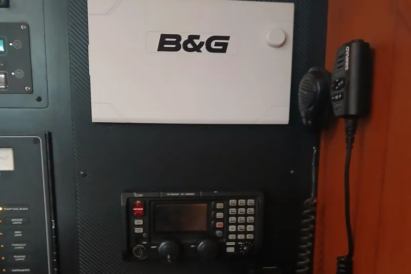 Slide: The Image of B&G marine electronics panel on 2006 Island Packet 440 sailboat. - 44