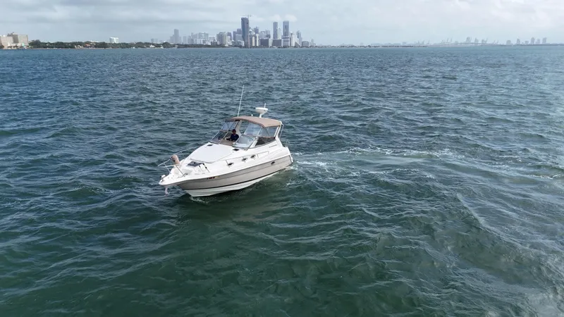 Slide: The Image of 2005 Regal Commodore 2860 cruising on open water with city skyline in background. - 6