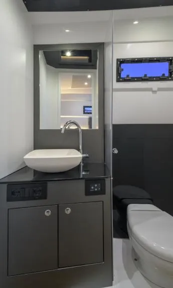 Slide: The Image of Modern bathroom interior in 2025 Pirelli 50 yacht, featuring sleek fixtures and minimalist design. - 10