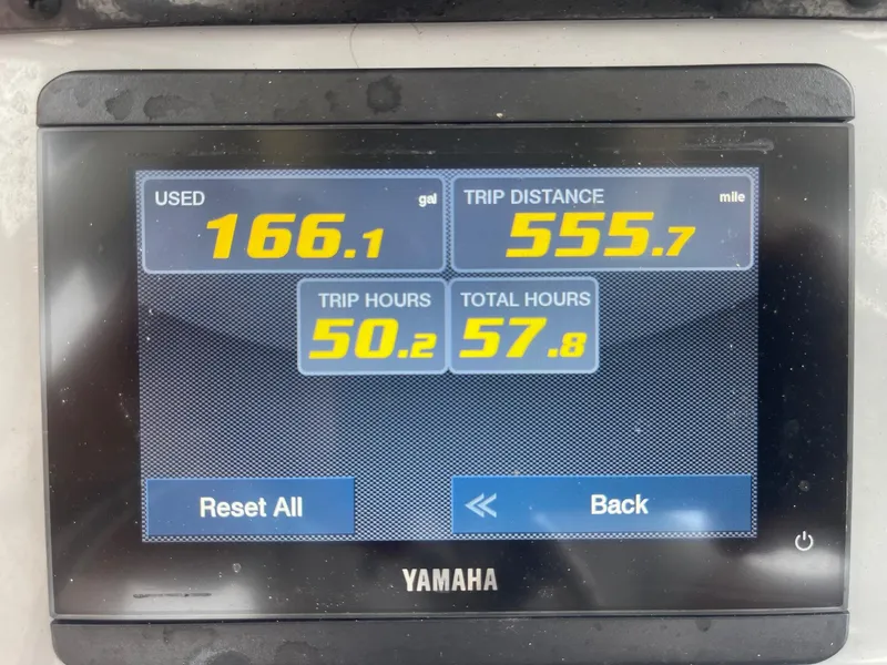Slide: The Image of Yamaha display showing fuel usage, trip distance, and hours for 2024 Pathfinder 2200 TRS. - 8