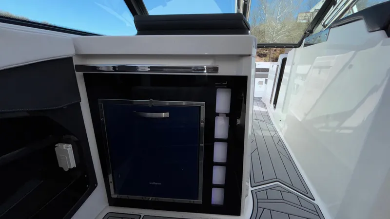 Slide: The Image of 2023 Monterey 385SS boat interior with sleek design and modern amenities. - 48