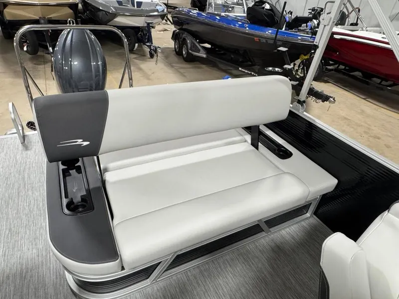 Slide: The Image of 2025 Bennington 22SSB-SPS boat interior with sleek seating and modern design. - 24