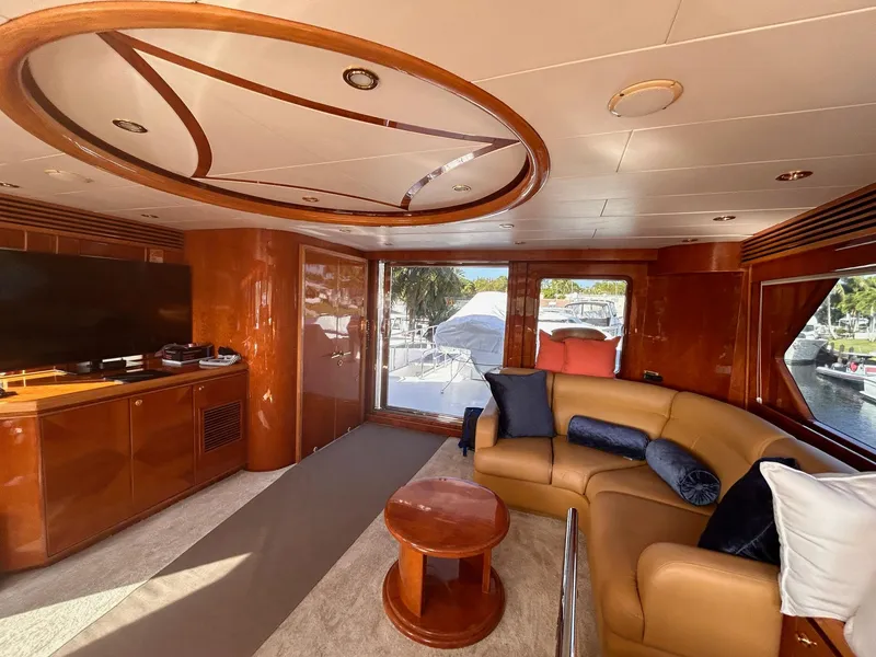 Slide: The Image of Luxurious interior of 2003 Hargrave Sky Lounge yacht with elegant wood finishes and plush seating. - 14