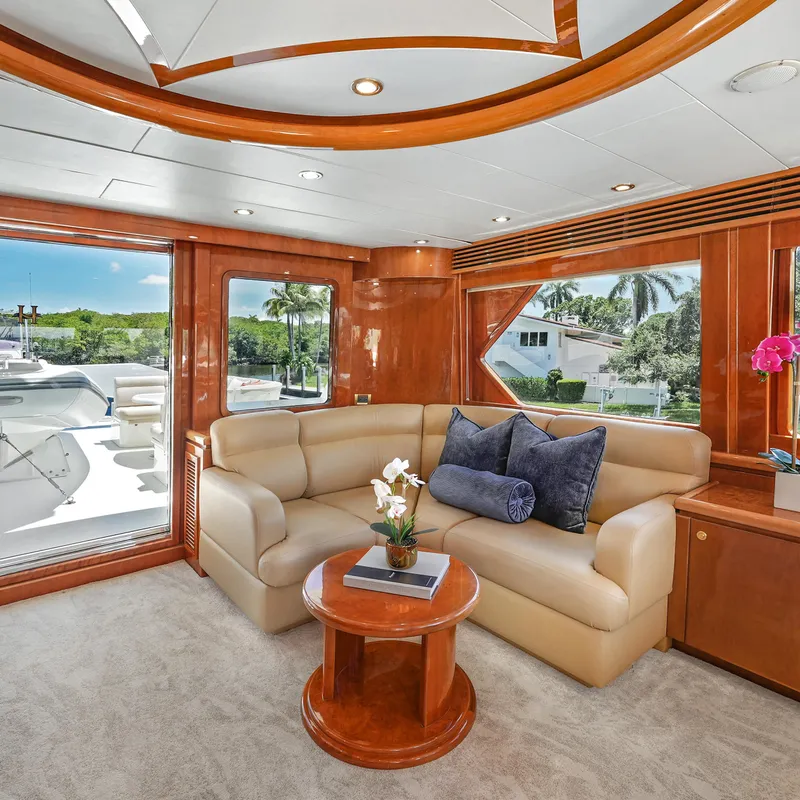 Slide: The Image of Luxurious interior of 2003 Hargrave Sky Lounge yacht with plush seating and elegant decor. - 15