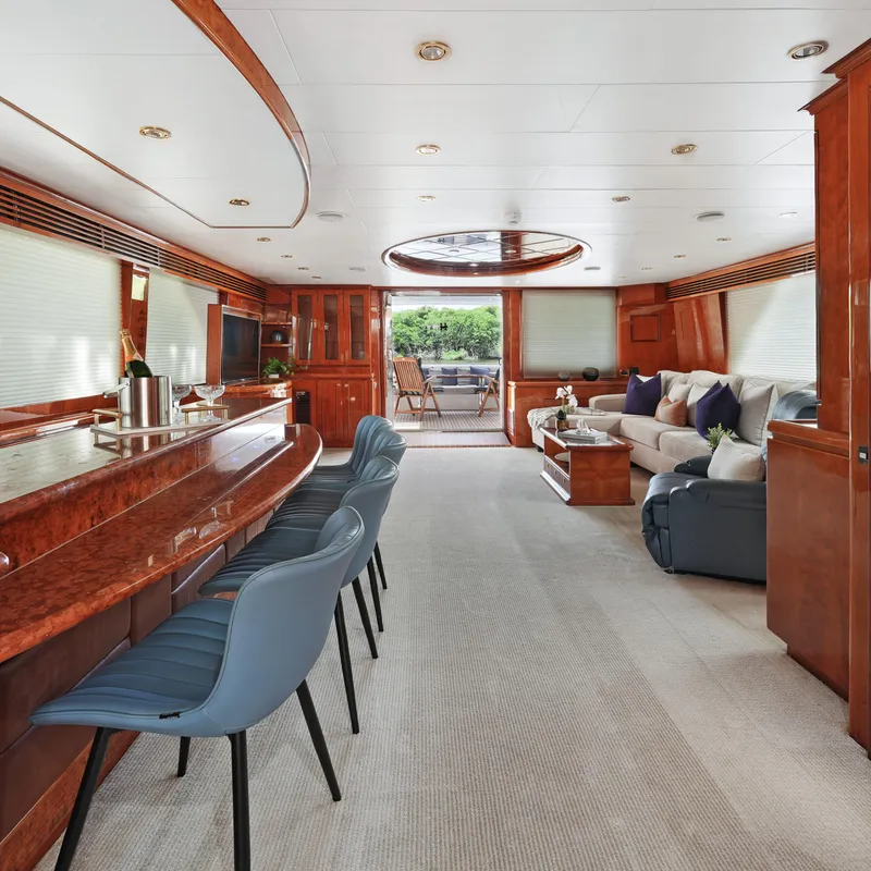 Slide: The Image of Luxurious interior of 2003 Hargrave Sky Lounge yacht with elegant seating and bar area. - 27