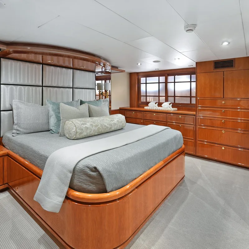 Slide: The Image of Luxurious bedroom interior on 2003 Hargrave Sky Lounge yacht with elegant wood finishes. - 35