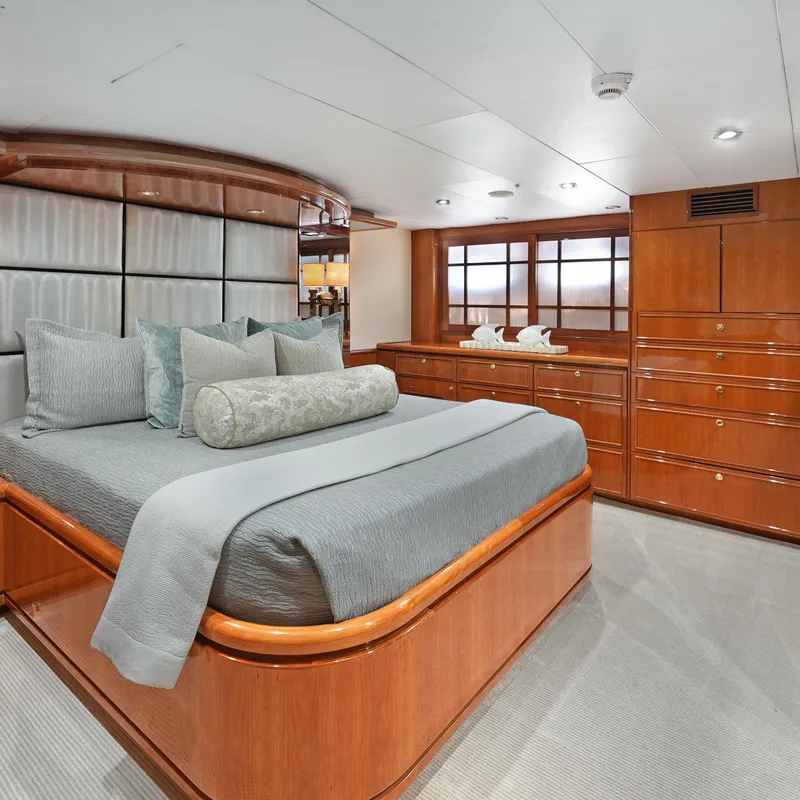 Slide: The Image of Luxurious bedroom interior on 2003 Hargrave Sky Lounge yacht with elegant wood finishes. - 36