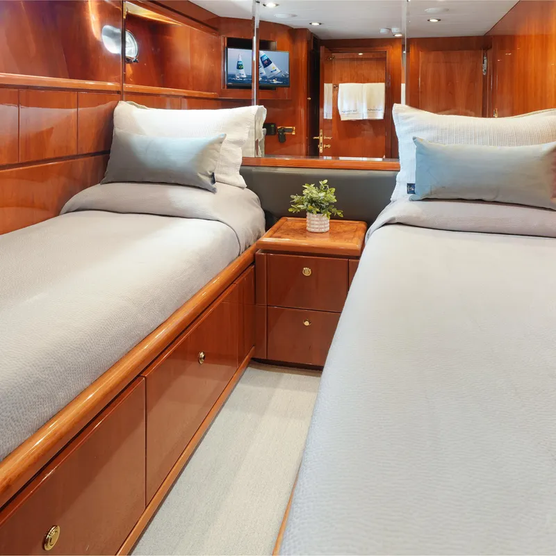 Slide: The Image of Luxurious twin cabin in 2003 Hargrave Sky Lounge yacht with elegant wood finish. - 39