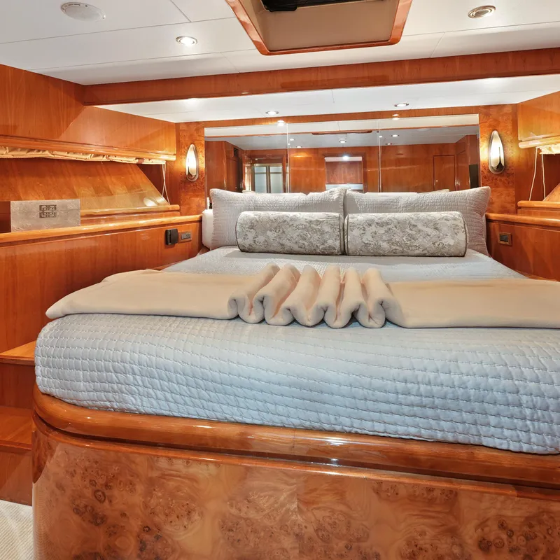 Slide: The Image of Luxurious bedroom interior of 2003 Hargrave Sky Lounge yacht with elegant wood finishes. - 42
