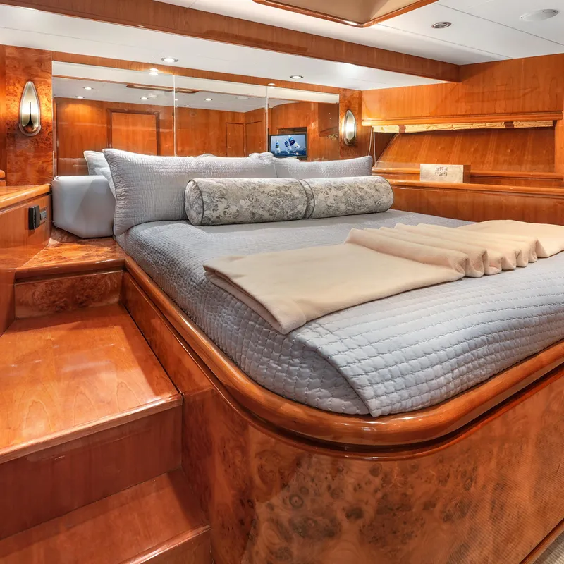 Slide: The Image of Luxurious bedroom interior on 2003 Hargrave Sky Lounge yacht with elegant wood finishes. - 43