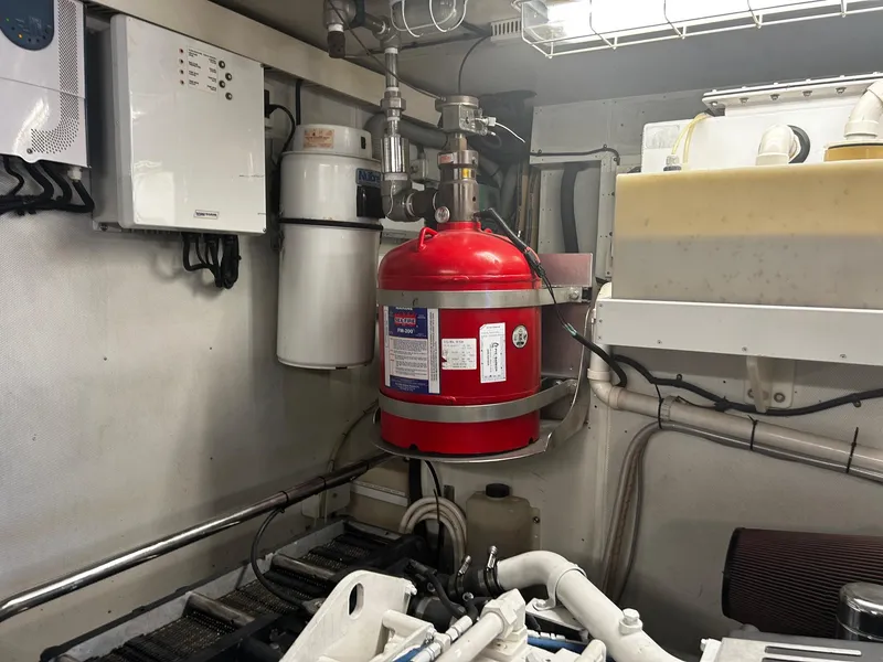 Slide: The Image of Engine room of 2003 Hargrave Sky Lounge yacht with fire suppression system. - 57