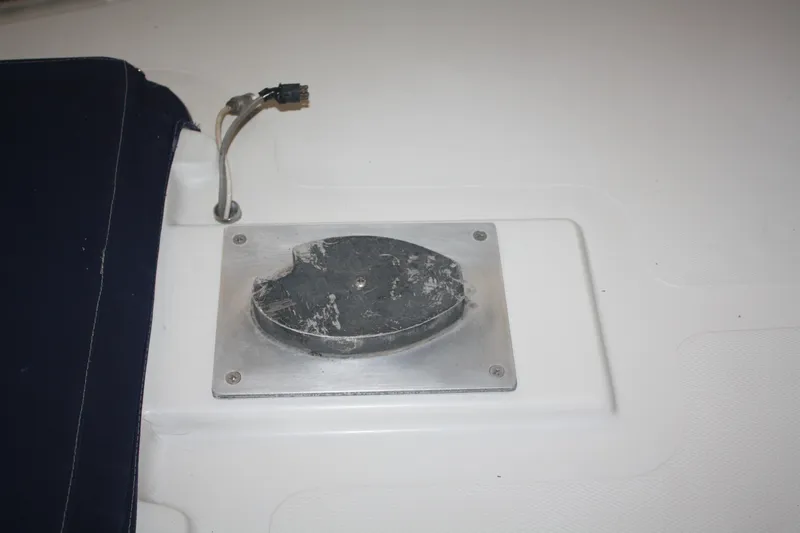 Slide: The Image of 1978 Bombay Clipper Sloop deck detail with mounted hardware and wiring. - 26