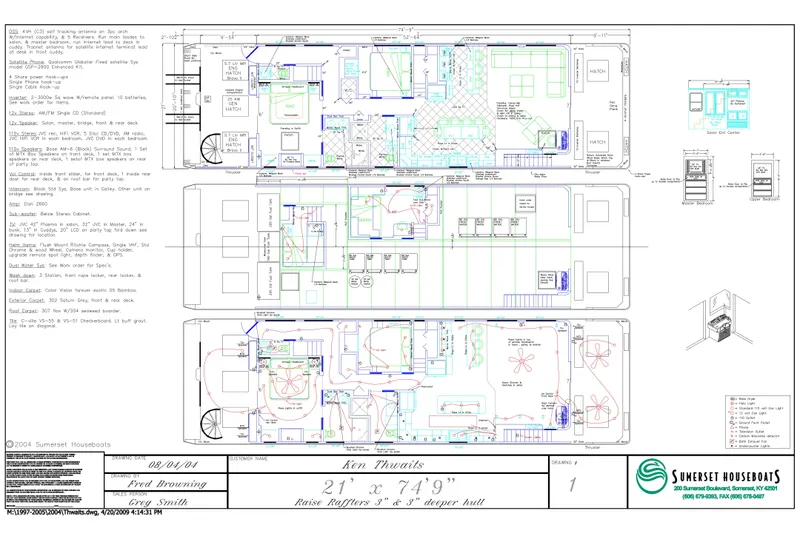 Slide: The Image of Blueprint of a 2000 Sumerset Houseboat, model 21' x 75', detailed floor plans. - 21