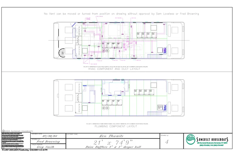 Slide: The Image of Blueprint of a 2000 Sumerset Houseboat, model 21' x 75', showcasing layout and design. - 22