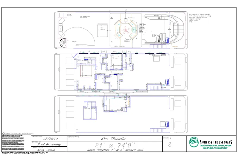 Slide: The Image of Blueprint of a 2000 Sumerset Houseboat, model 21' x 75', detailed floor plans. - 23