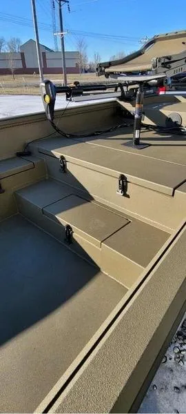 Slide: The Image of 2023 Thor Lake Hammer 1754 Elite boat interior with storage compartments and mounted equipment. - 3