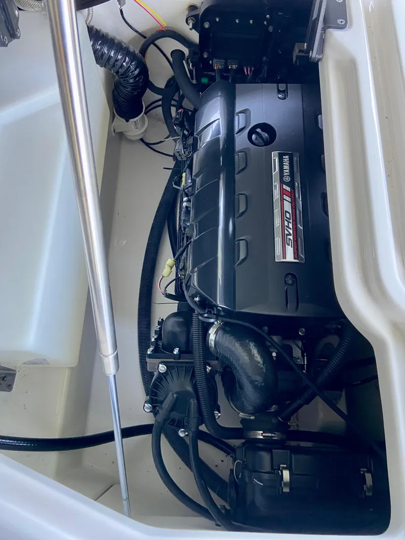 Slide: The Image of 2019 Yamaha Boats 275 SE engine compartment showcasing powerful motor and components. - 38