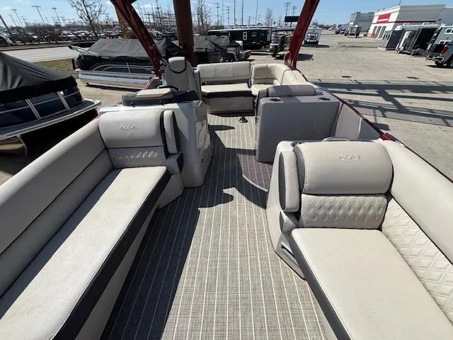 Slide: The Image of 2018 Harris Crowne SL 250 pontoon boat with spacious seating and modern design. - 43