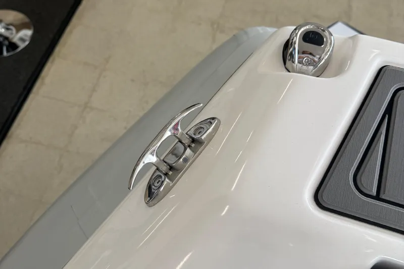 Slide: The Image of Close-up of 2025 Highfield Sport 460 boat cleat and fittings on deck. - 16
