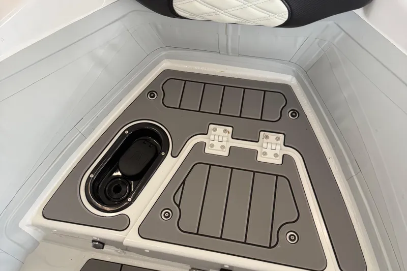 Slide: The Image of Interior view of 2025 Highfield Sport 460 boat, featuring sleek storage compartment design. - 18