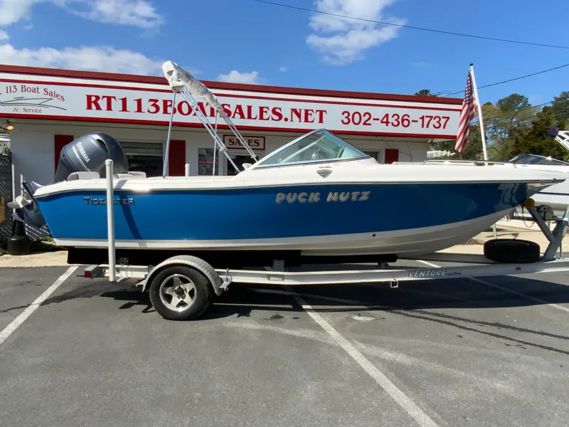 Slide: The Image of 2015 Tidewater 196 DC Explorer boat on trailer at RT113 Boat Sales. - 1