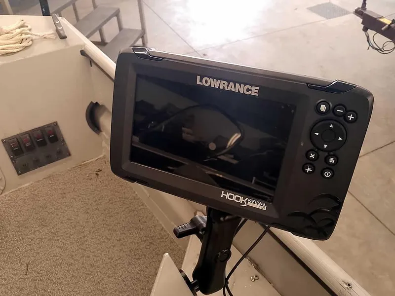 Slide: The Image of Lowrance fish finder on 2024 SeaArk 1652 Crappie boat dashboard. - 17