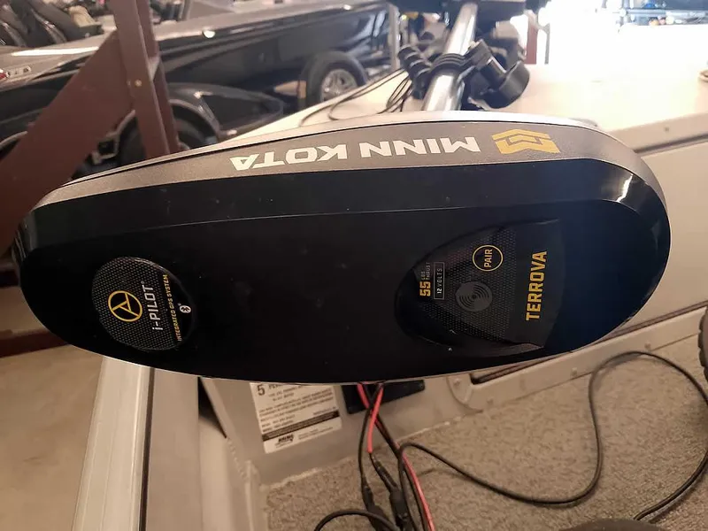 Slide: The Image of Minn Kota Terrova motor on 2024 SeaArk 1652 Crappie boat, close-up view. - 18