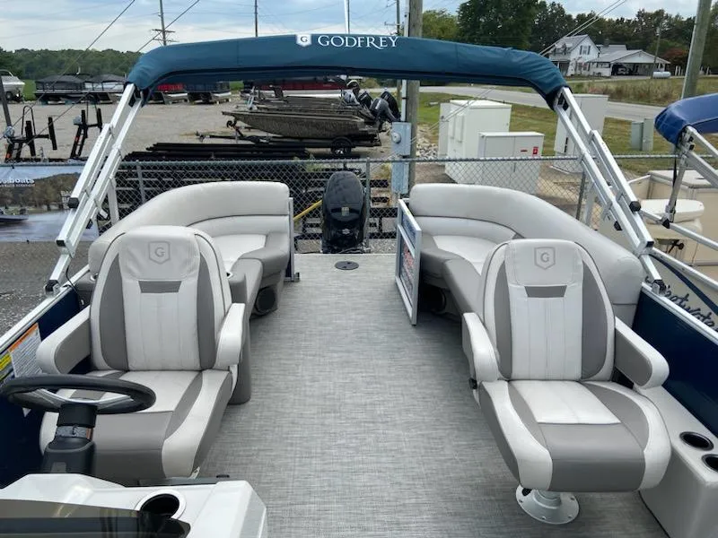 Slide: The Image of 2021 Godfrey Sweetwater 2286 SBX pontoon boat with spacious seating and modern design. - 4