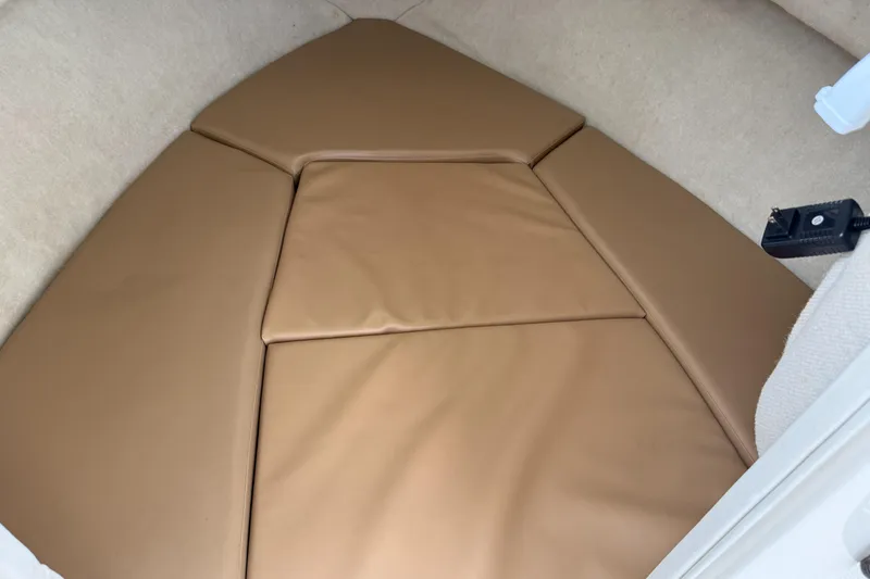 Slide: The Image of 2010 Trophy 2152 Walkaround cabin interior with tan cushions. - 15