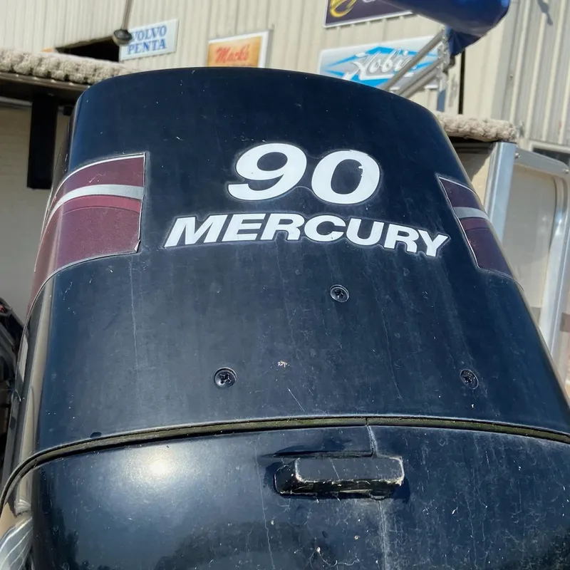 Slide: The Image of Mercury 90 horsepower outboard motor on a 2008 Godfrey Sweetwater SWT 2486 FC boat. - 12