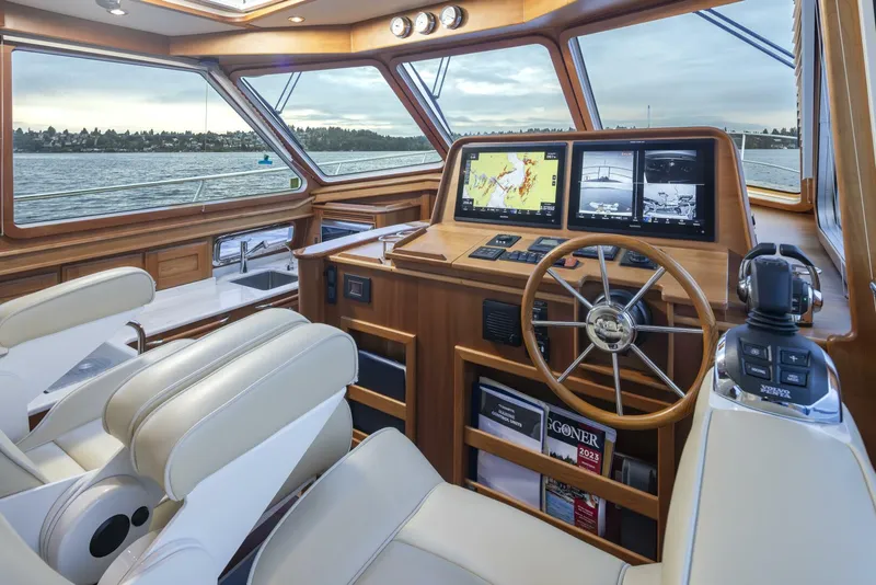 Slide: The Image of Interior of 2018 Sabre 45 Salon Express yacht with modern navigation equipment. - 20